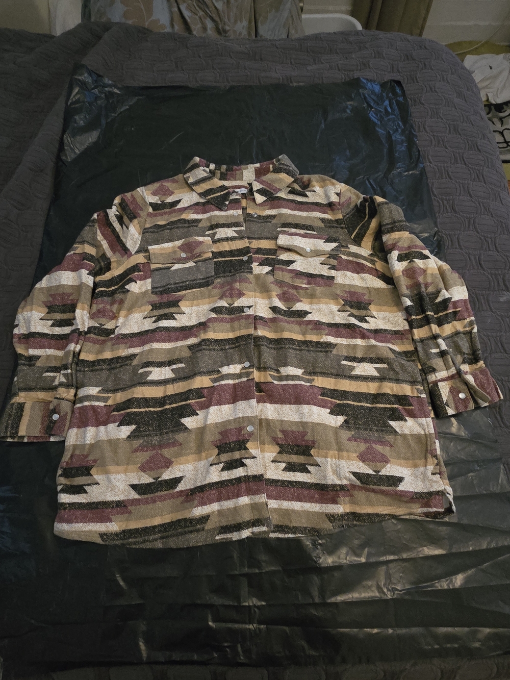 Canon Aztec-Pattern Snap Shirt Jacket in Brown, Maroon and Tan